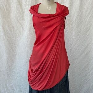 All Saints - Poppy Red asymmetrical draped tunic.